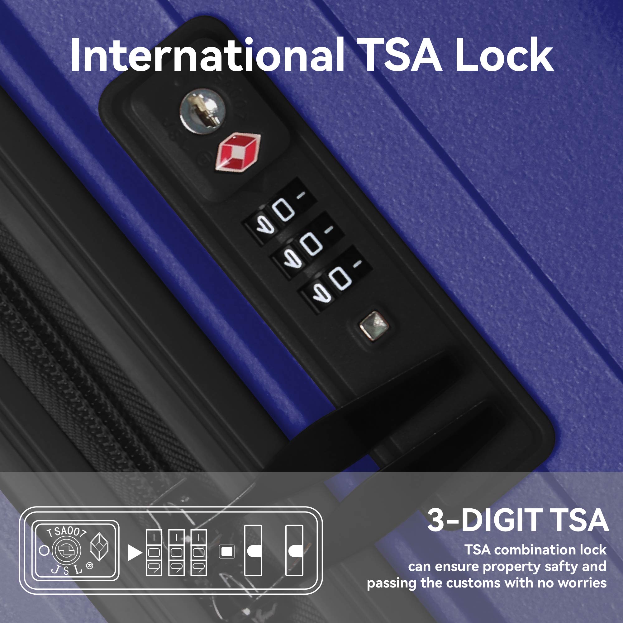 3-Piece Luggage Set Travel Lightweight Suitcases With Rolling Wheels, TSA Lock & Moulded Corner, Carry On Luggages For Business, Trip, (20"/24"/28"), Navy Blue_voghion.com